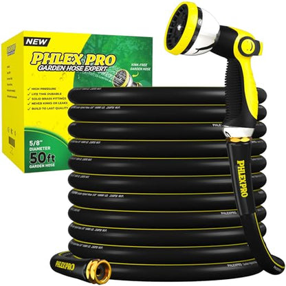 50 FT Garden Hose, 5/8 in Heavy Duty Rubber Water Hose - size: 50 Feet (with Nozzle)