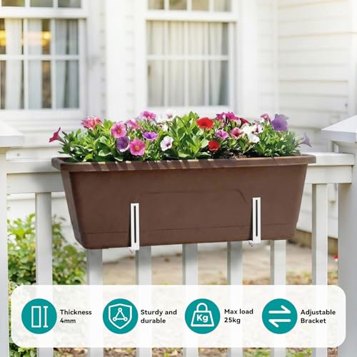 Adjustable Planter Box Brackets,Enhanced Bottom Support,Universal Outdoor Hanging Brackets,Flower Box Brackets for Fence Railings, Windowsill, Patio, Garden,Balcony. (White) - color: White