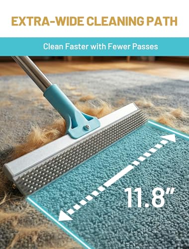 DELOMO Carpet Rake for Pet Hair Removal, Dual-Sided Rug Rake Scraper Broom