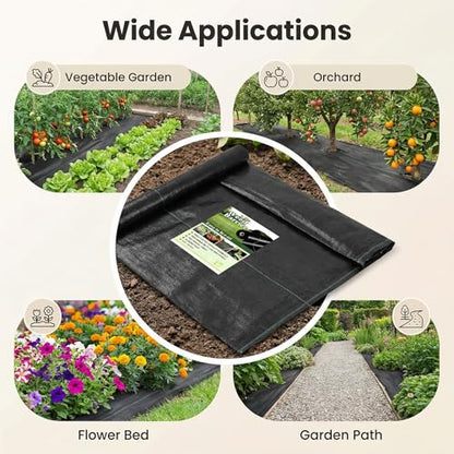 4FT x 100FT Weed Barrier Landscape Fabric (2 Pack 4x50FT) - Premium Heavy-Duty 3.2oz Gardening Weed Control Mat with 30 U-Shaped Securing Pegs - Ground Cover for Garden, Flower Bed, Yard - size: 3.2oz-2pack 4FT x 50FT