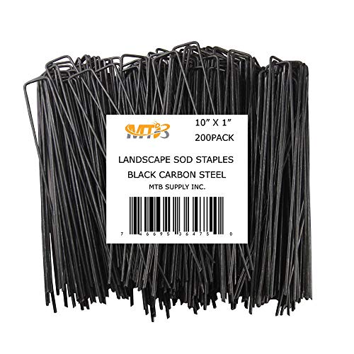 200 Pack 10x1 inch 11GA(0.12inch) Landscape Staples Garden Stakes Fence Netting Pins Ground Spikes Sod Cover Fabric Pegs Steel Uncoated - size: 10"x1" 11GA Black 200Pack