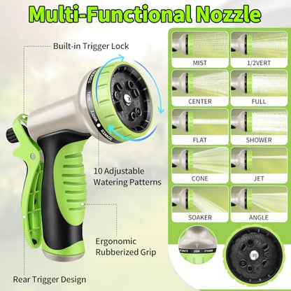GOXAWEE 50FT Garden Hose, Stainless Steel Water Hose, 10 Function Nozzle - size: 50FT