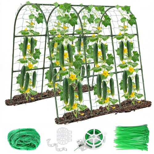 63"x47"x22" U-Shape Cucumber Trellis, Metal Plant Support with Net - size: 63"x47"x22"-1pcs