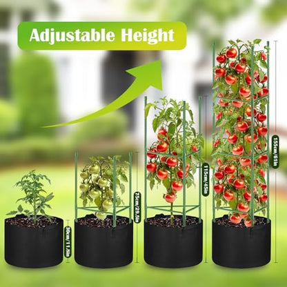 4 Pack Tomato Cages 55 x 12 Inch for Garden with 11 Gallon Round Planter