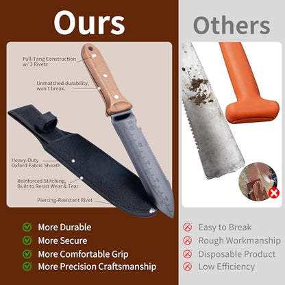 Hori Hori Garden Knife- Gardening Knife with Sheath Garden Tools Full Tang - size: 7.1"