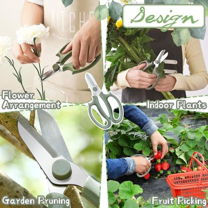 3 Pcs Green Garden Flower Scissors Shears,Premium Stainless Steel Floral Shears,Floral Scissors Pruning Shears for Flower Arrangement,Fruit Picking Trimming - style: Grey Green
