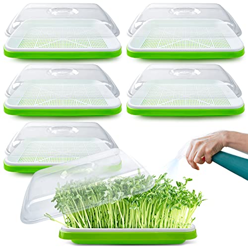 Seed Sprouter Tray with Drain Holes,Seed Germination Tray Kit BPA Free Nursery Tray,Soil-Free Big Capacity Healthy Wheatgrass Grower Sprouting Container (5 Pack with lid-Light Green) - color: 5 Pack With Lid-light Green