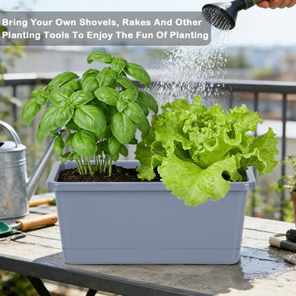 Oliz Window Box Planter 6 Packs, 13.8 Inches Rectangle Flower Pots with Drainage Holes & Trays, Pots for Vegetables, Herbs, Flowers, Garden Windowsill Balcony (Grey) - color: Gray