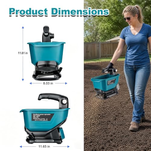 Handheld Power Spreader Compatible with Makita 18V Battery, 5-Speed Handheld Fertilizer Spreader, 3.7L Capacity, Adjustable 140° Broadcast Spreader for Seed,Fertilizer,Salt & Ice Melt (No Battery) - color: Blue