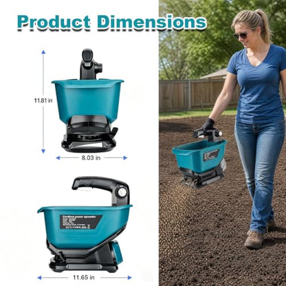 Handheld Power Spreader Compatible with Makita 18V Battery, 5-Speed Handheld Fertilizer Spreader, 3.7L Capacity, Adjustable 140° Broadcast Spreader for Seed,Fertilizer,Salt & Ice Melt (No Battery) - color: Blue