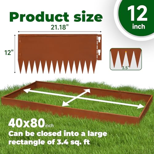 Corten Steel Lanscape Edging 20" L* 12" H Pre-Rusted Steel Edging 12pcs - size: 12 inch
