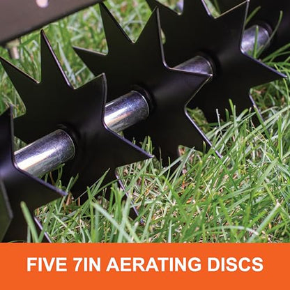 Agri-Fab 45-0365 Push Spike Aerator, 16 Inch Walk Behind Lawn Aerator with 5 Aerating Spikes and 7-Inch Spikes, Steel Weight Tray, 2-1/2 Inches Aeration Depth, for Lawn Care Maintenance