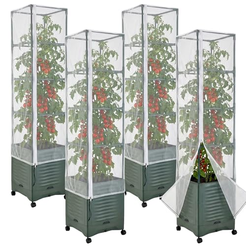 4 Pcs Garden Bird Netting Plant Cover for Square Tomato Cage, 59" x 17.7" Insect Bird Barrier Tomato Cage Net with Zipper & Drawstring, Tomato Trellis Netting Protection Cover for Protecting Plants - color: 4 Pcs, size: 59 x 17.7 inch
