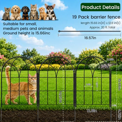 Decorative Garden Fence, 20 ft Rustproof No Dig Flower Bed Border 19 Pack - size: 19M-Arched Panels-20ft(L)x15.66" Arch H
