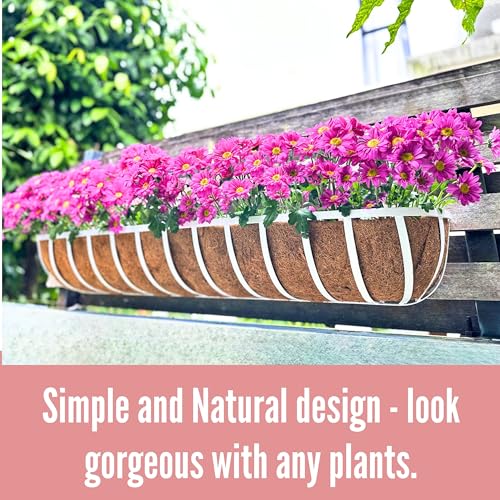 LaLaGreen Window Planter Boxes (48 Inch, 2 Pack) Deck Railing Flower Box with Coco Liner, White Metal Rectangular Wall Planters for Outdoor Plants Fence Balcony Horse Trough Garden Herb Patio Porch - size: 48 Inch (2 Pack)