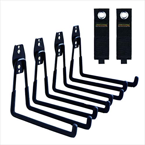 Garage Hooks, 4 Pack Wall Mount Storage Hanger with 2 Extension Cord Holder Organizer, Heavy-Duty 7.5 inch Long Hooks for Ladder, Ski, Sports, Utility, Garden Tool, Hose Storage Rack Organizer - color: Black