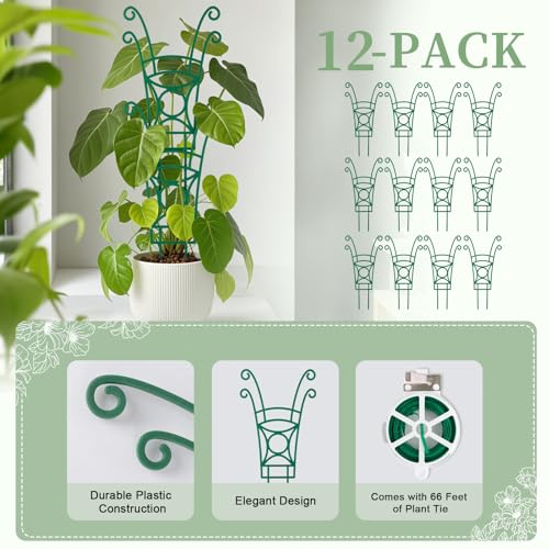 12 Pack Stackable Plant Trellis for Potted Plants, Garden Trellis Supports Peas, Ivy & Flowering Vines, Plastic Climbing Plant Support (Green) - size: 12 Pack