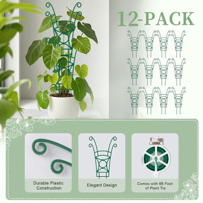 12 Pack Stackable Plant Trellis for Potted Plants, Garden Trellis Supports Peas, Ivy & Flowering Vines, Plastic Climbing Plant Support (Green) - size: 12 Pack
