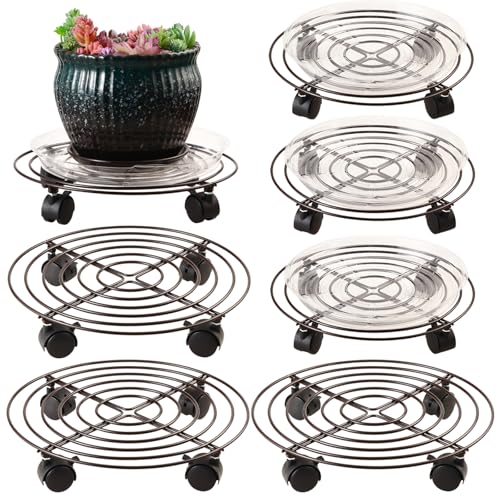 6 Packs Large Metal Plant Caddy with Wheels 13" and 11.8" Heavy-duty Wrought Iron Rolling Plant Stands with Casters Plant Dolly Plant Roller Base Indoor and Outdoor Plant Pot Movers Planter Rollers - color: Brown