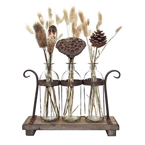 Rustic Flower Vase Set with Rack Stand Farmhouse Glass Bottles for Decor Table centerpieces