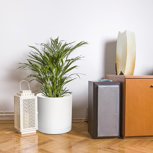 D'vine Dev Plastic Planter Pot with Saucer, 16 in, White, 74-X-A-5 - color: Matte White, size: 16 Inch