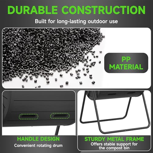 Compost Bin Outdoor Compost Tumbler Resin Ventilated Easy to Use Waterproof UV Protected for Garden Kitchen Yard, Black