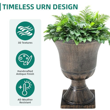 22" Tall Urn Planters Set of 2 Large Flower Pots, Antique Bronze - color: 22"-antique Bronze