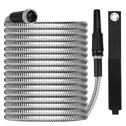 OnBrand 100FT Metal Garden Hose with Sprayer Nozzle - Stainless Steel Hose - size: 100FT
