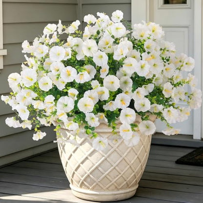 Hrobek Artificial Flowers for Outdoors Faux Petunias Plants UV Resistant - color: White