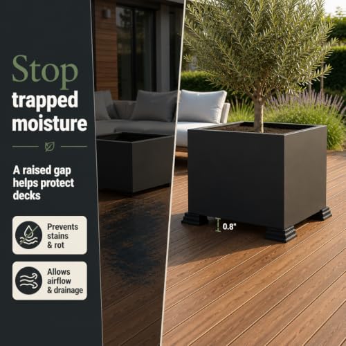 Corner Planter Feet – Pot Feet for Square & Rectangular Planter Boxes – Improves Drainage & Helps Protect Decks – UV-Stable Recycled & Recyclable Plastic (4 Pack, Black) - color: Black