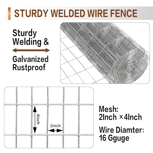 Tongmo 3 ft x 100 ft Galvanized Welded Wire Fence, 16GA Garden Chicken Wire Fence Roll, Mesh Size 2" x 4"Hardware Cloth, Ideal for Yard Protection and Poultry Netting - color: Galvanized, size: 3ft*100ft