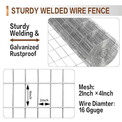 Tongmo 4 ft x 100 ft Galvanized Welded Wire Fence, 16GA Garden Chicken Wire Fence Roll, Mesh Size 2" x 4"Hardware Cloth, Ideal for Yard Protection and Poultry Netting - color: Galvanized, size: 4ft*100ft
