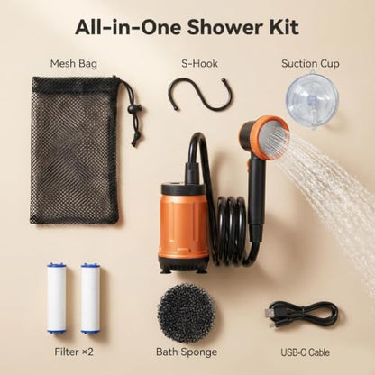 Portable Camping Shower Pump, 8000mAh, LED Display