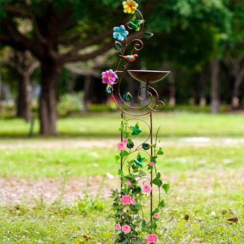 YYWMWM Metal Bird Bath with Trellis for Outside, 57” Height Birdbaths & Supports, Small Garden Decorative Trellises for Climbing Flowers Outdoor (Hummingbird) - style: Bird