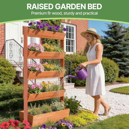 Suteck Raised Garden Bed, 5 Tier Vertical Wooden Planter Box - size: 5 Tier
