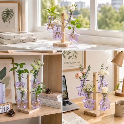 Nacome Plant Terrarium Propagation Stations: Purple Vase with Wooden Stand - color: Purple