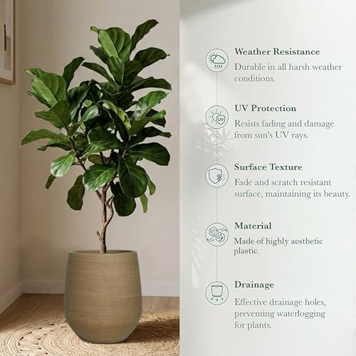 11.8" H Wood-look Plastic Tapered Planters with Drainage Holes and Plug - color: Wood-like, size: 11.81"