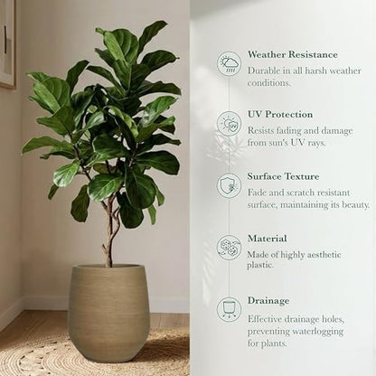 11.8" H Wood-look Plastic Tapered Planters with Drainage Holes and Plug - color: Wood-like, size: 11.81"