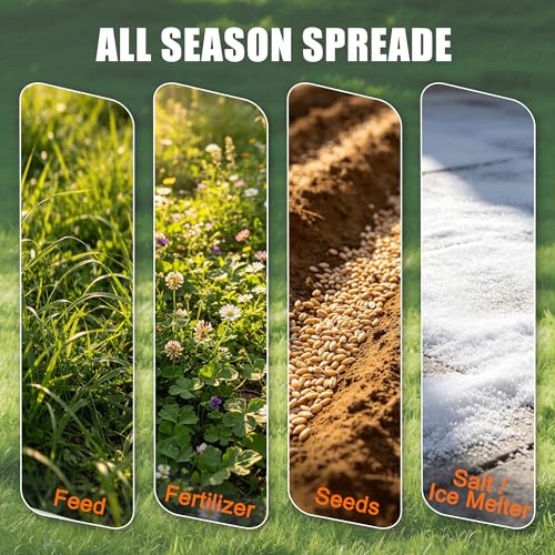 ZORYX 50LB Walk-Behind Broadcast Spreader, Heavy Duty Push Spreader for Fertilizer, Seed, Salt, Ice Melt, 13" Pneumatic Tires, Adjustable Flow, Anti-Clog Hopper w/Rain Cover