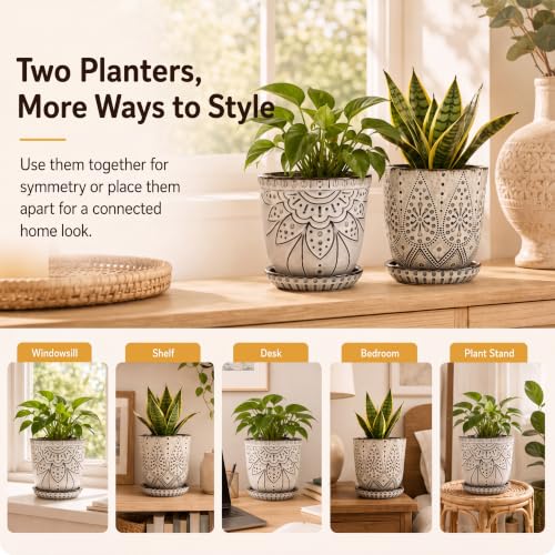 Gepege Ceramic Plant Pots, 6 Inch Indoor Planters with Drainage & Saucers - color: Cream White, size: 6 Inch - Set of 2