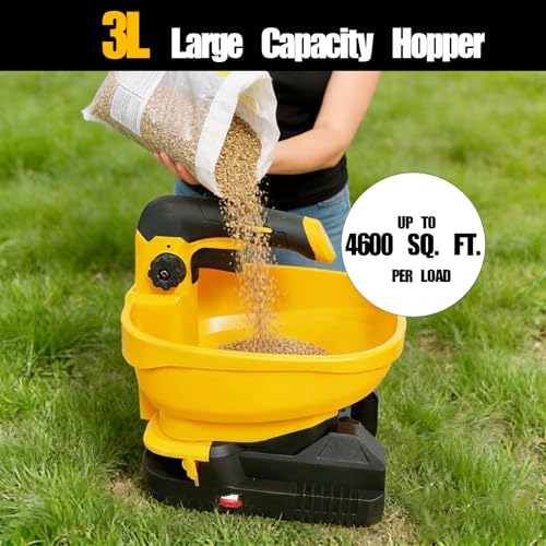 Handheld Power Seed Spreader Compatible with Dewalt 20V Battery, Fertilizer Spreader with 3L Hopper, 125°Adjustabl Opening, Available Year-Round for Grass Seeds, Rock Salt(NO Battery)