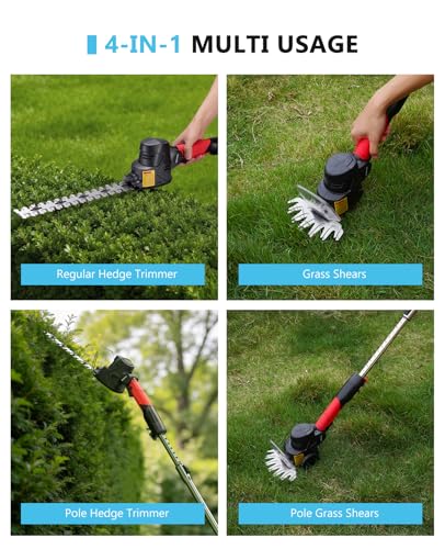 4-in-1 Pole Hedge Trimmer Cordless with 2 x 2.0 Ah Batteries - color: Red