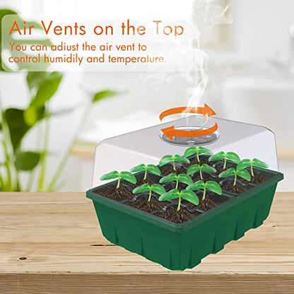 Gardzen 10 Pack Seed Starter Trays with Dome and Green Base 120 Cell - size: 12-Cell Clear 10-Pack