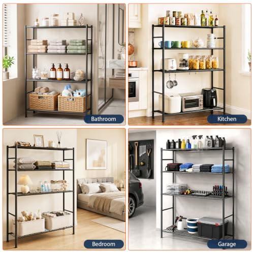 LEVELEVE 4-Tier Metal Storage Shelves, 33.1" x 12.6" x 57.2", Heavy Duty Utility Shelving Unit, Rust-Resistant Organizer Rack for Garage, Pantry, Bathroom, Office, Black - color: Black-4t