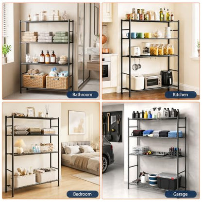 LEVELEVE 4-Tier Metal Storage Shelves, 33.1" x 12.6" x 57.2", Heavy Duty Utility Shelving Unit, Rust-Resistant Organizer Rack for Garage, Pantry, Bathroom, Office, Black - color: Black-4t