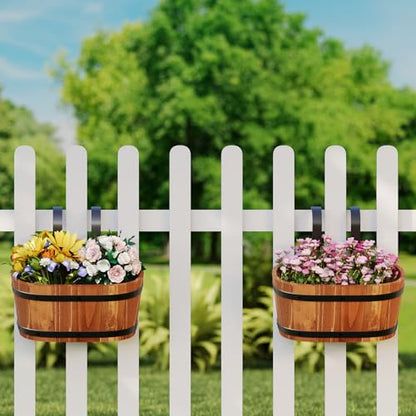 2-Pack Wooden Railing Planters, Hanging Flower Pots - color: Brown-2pcs, size: Small