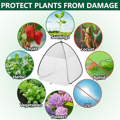 2Pcs Pop Up Garden Netting Bug and Shade Cover,Plant Sun Shade Netting Tent - color: White-28x28x30 Inch