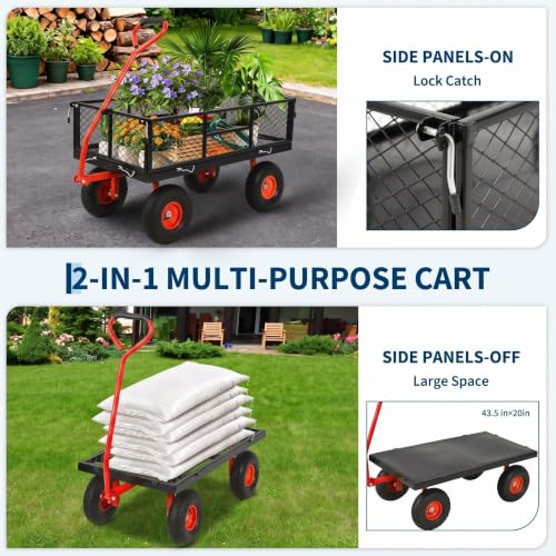 Garvee 900 LB Garden Cart, Heavy Duty Metal Utility Garden Wagon Cart. Red - color: Red, size: 900 Lbs