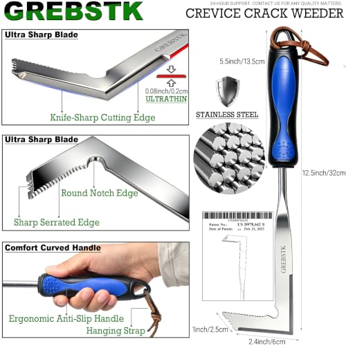 GREBSTK Crack Weeder Crevice Weeding Stainless Steel Sharp Lightweight Tool - size: 12in Manual Weeder