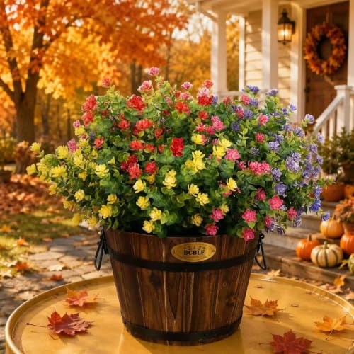 Fall Artificial Flowers for Outdoors, Faux Mums for Planters, 4 Colors - color: Yellow+ Purple+ Pink+ Red